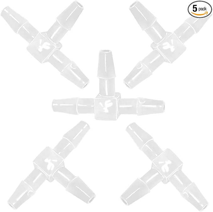 3/16" Tee Fitting Equal Barb 3 Way Hose Barb Fitting,Splicer Joint Mender Adapter Union Fitting for Fuel Gas Liquid Air (Pack of 5)