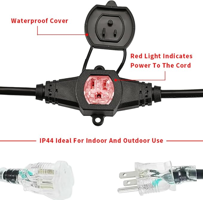 30FT 14 Gauge Multi Outlet Extension Cord, 5 Evenly Spaced Weatherproof Outlets, Great for Stage Backdrops, Landscape Garden Lighting,Christmas Decorations ETL