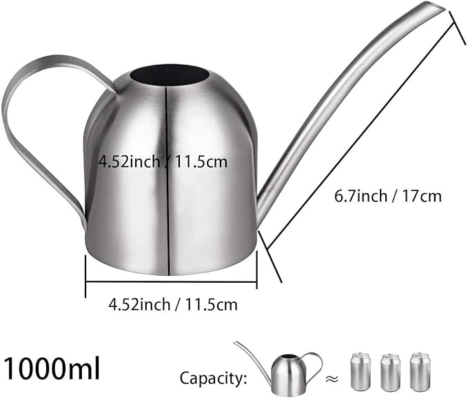IMEEA Indoor Watering Can for House Plants Stainless Steel Watering Can Metal with Long Spout (33oz/1L)