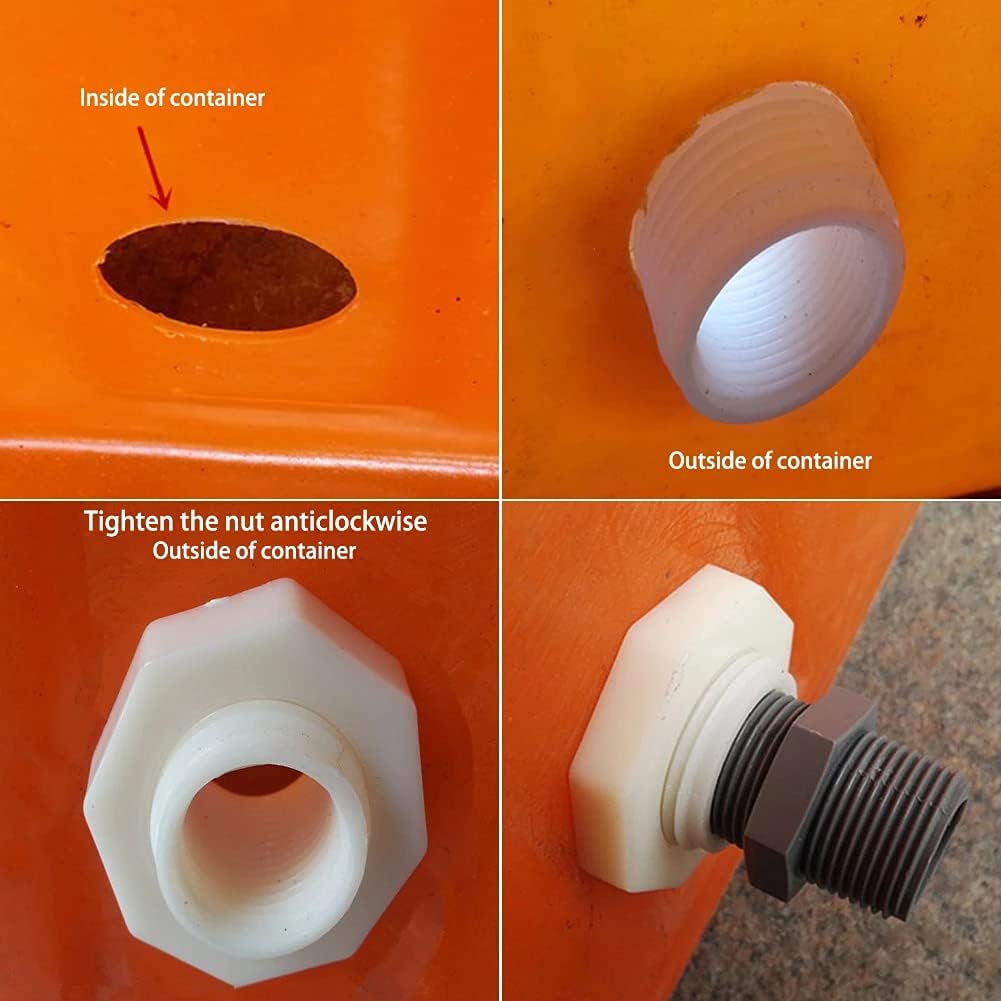 1.25" Female ABS Bulkhead Fitting, Plastic Water Tank Connector Adapter Fitting with Plugs for Outdoor rain Barrel Garden Hose Adapter Spigot kit Water Tank Gallon Drain Bucket(Set of 2)