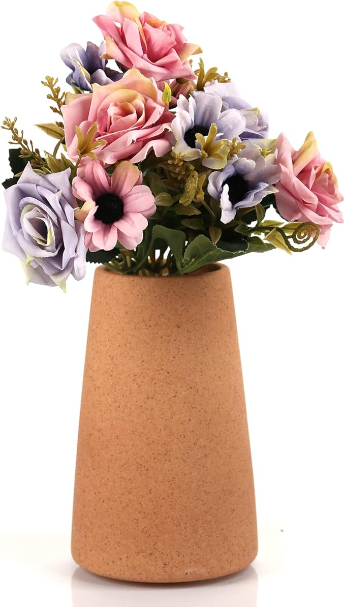 Simple Vase for Flowers Plants, Matte Vases for Modern Table Shelf Home Decor Wedding Boho Decor, 6" H Frosted Elegant Ceramic Vase for Pampas Grass Fluffy Stem Bouquet Lavender Flowers (Brown, 2)