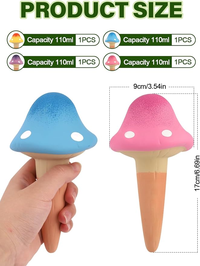 Kalolary 4Pcs Plant Watering Globes, Self Watering Spikes Terracotta Drip Water Stakes Irrigation Watering Bulbs for Pot, Indoor, Outdoor, Vacation (Gradient Mushroom)