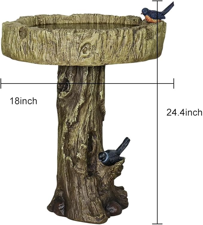 SKYFIRE 24.4” H Fibre Reinforced Concrete Outdoor Garden Bird Bath with Birds, Woodland Tree Trunk Decoration Yard Statue,Pedestal Birdbaths for Outdoors, Garden, Patio, Lawn, Backyard