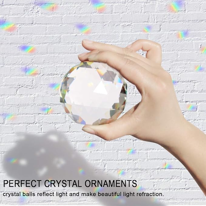 2 Pack Clear Glass Crystal Ball Prisms Window Rainbow Maker Sphere Faceted Gazing Ball Prism Prism Suncatcher for Home Décor, Feng Shui, (60mm /2.36inch, 2 pcs)