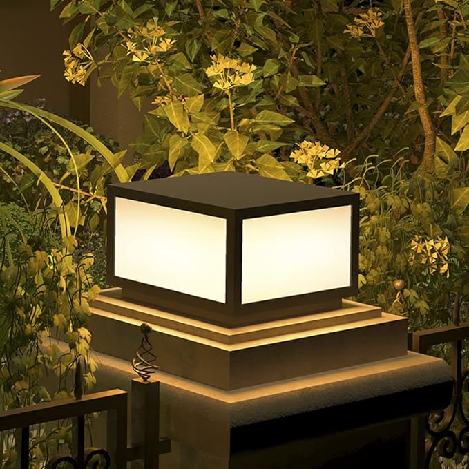 Pillar Lamp Post Light, Tempered Glass Shade,Fence Deck Cap Light Lantern Column Lamp for Flat Surface Patio Garden Decoration with IP55 Waterproof E26 LED Bulb (Electric Powered)
