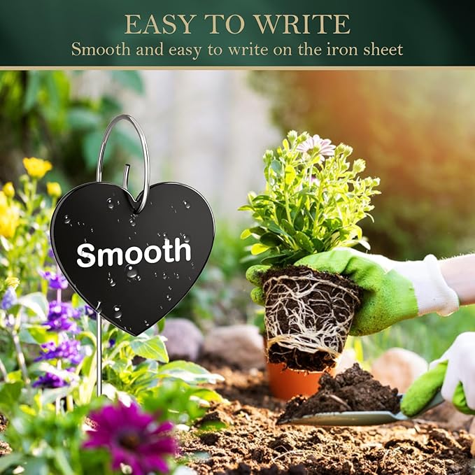 30-Pack Iron Metal Heart Shaped Garden Markers Weatherproof Metal Plant Labels Large Planting Seedling Stake Signs, for Seedlings Herbs Vegetable Greenhouse Gifts with White Marker Pen Labels