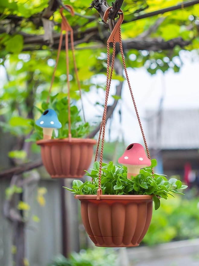 Kalolary 4Pcs Plant Watering Globes, Self Watering Spikes Terracotta Drip Water Stakes Irrigation Watering Bulbs for Pot, Indoor, Outdoor, Vacation (Gradient Mushroom)