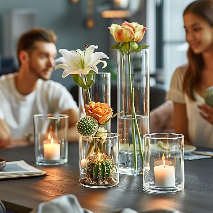 15pcs Cylinder Vases for Centerpieces Small Flower Glass Vases Clear Vase Home Decor Centerpiece Table Flower Vase Decorations for Wedding Decoration&Holiday Mixed Sizes Tall