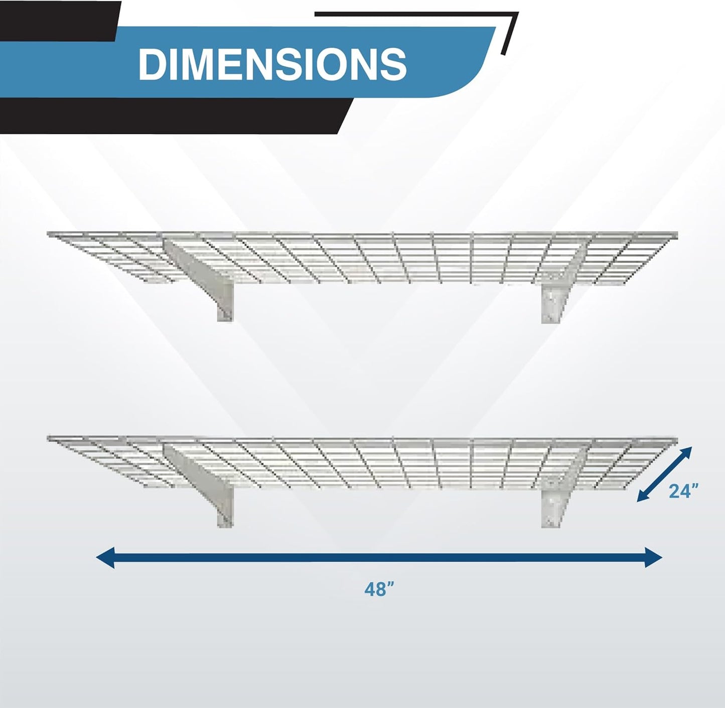 00630 2-Pack Heavy Duty Steel Wall Garage Shelving, 48-Inch X 24-Inch Wall Mounted Shelves for Garage Storage, Low-Profile Brackets, Max Shelf Load 150 Pounds, White Powder Coated Finish