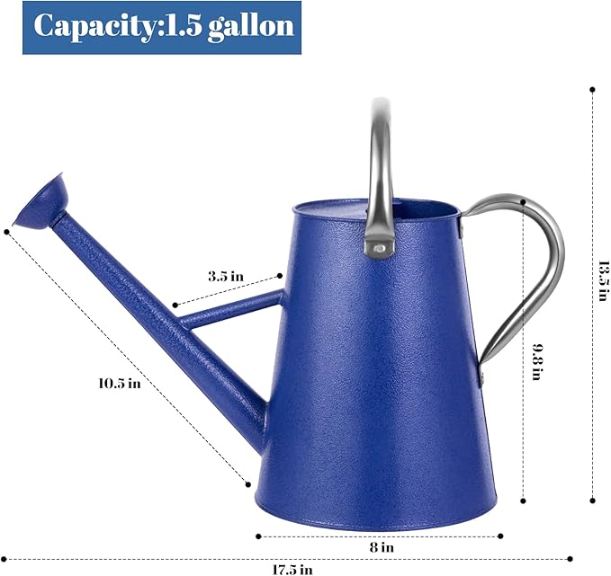 1.5 Gallon Watering Can for Outdoor Plants,Large Metal Plant Watering Pot with Removable Spout,Flower Garden Water Can Watering Pot,Galvanized Steel Watering Can with Stainless Steel Handles,Navy