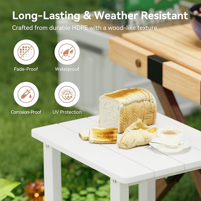 Outdoor Side Table for Garden, Lawn, Living Room Adirondack Tables for Outside 2-Tier HDPE Waterproof Small Outside Side Tables for Patio End Table for Adirondack Chair, 2 Pcs, White