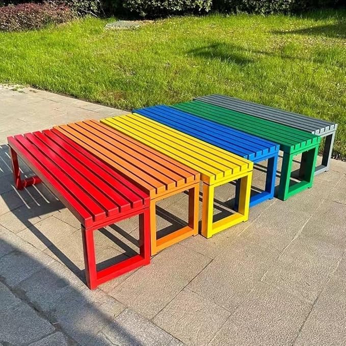 Weatherproof Metal Dining Bench, Outdoor Bench Backless Patio Bench 2-Person Farmhouse Bench Garden Bench for Kitchen, Living Room, Entryway(Yellow,47in)