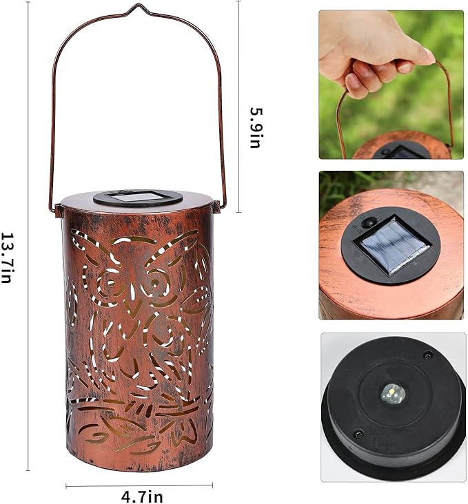 Outdoor Solar Lanterns ,Owls Projection Patterned Outdoor Lanterns with Handles LED Solar Light Outdoor Waterproof Garden Lights for Garden,Yard, Table, Pathway(2 /Bronze)