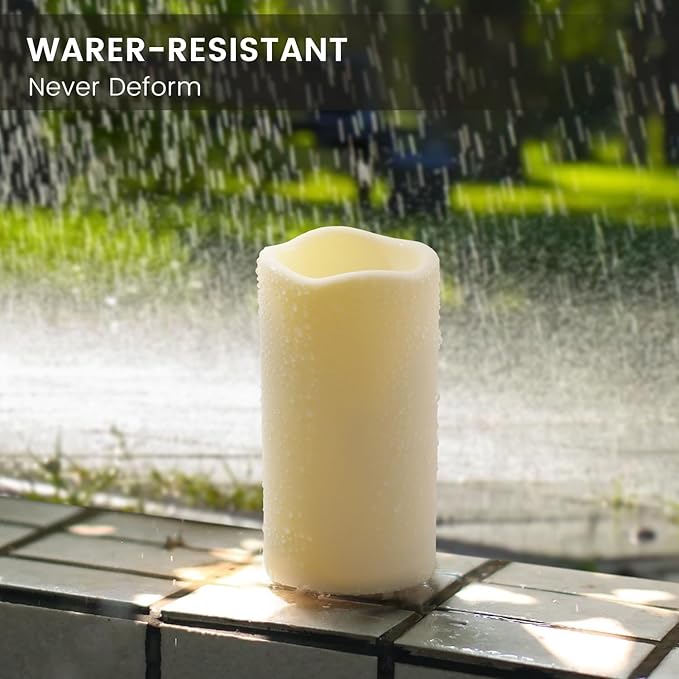 15Pack Waterproof Flameless Remote Control Candles (D3''*H5.5'') Battery Operated Flickering LED Pillar Candle,plastic with 10-Key 24Hours Timer for Outdoor/Indoor Party Garden Lanterns Porch Ivory