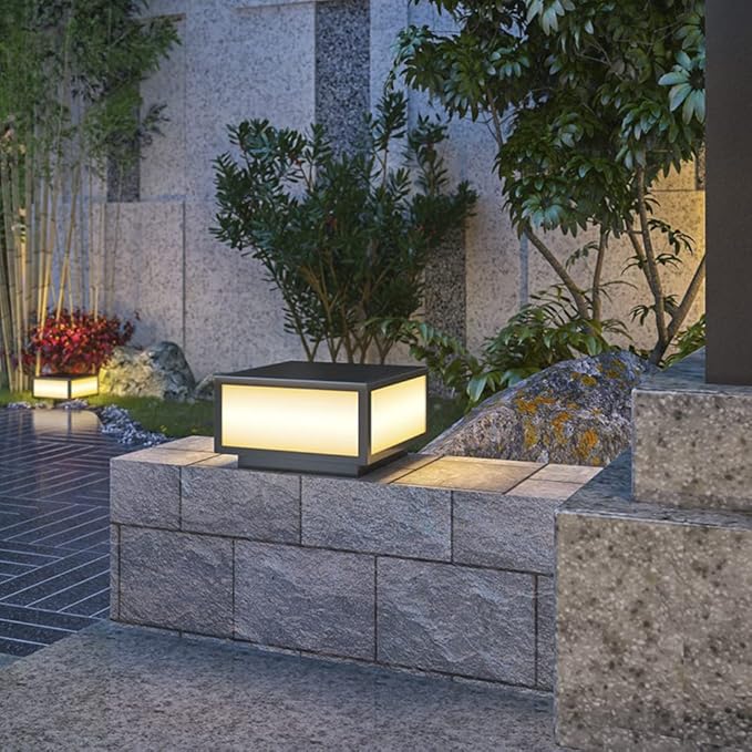 Pillar Lamp Post Light, Tempered Glass Shade,Fence Deck Cap Light Lantern Column Lamp for Flat Surface Patio Garden Decoration with IP55 Waterproof E26 LED Bulb (Electric Powered)