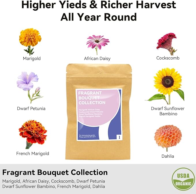inbloom Fragrant Bouquet Seed Pod Kit for AeroGarden, iDoo, Ahopegarden, GARDENCUBE, 7 Pods (350+ Flower Seeds with Sunflower, Petunia, Mexican Marigold, Cockscomb, French Marigold, Dahlia)