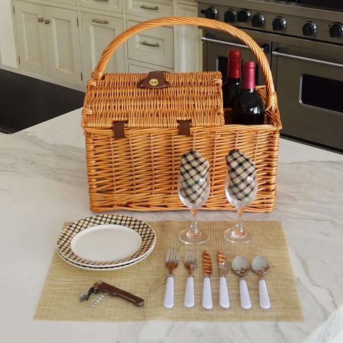 Picnic at Ascot Vineyard Willow Picnic Basket with service for 2 - London Plaid
