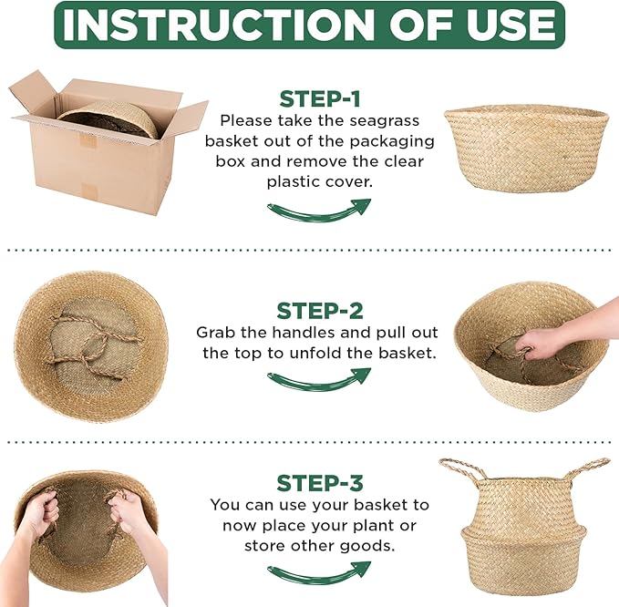 Plant Basket β Small Seagrass Planter Pot for Olive Trees, Woven Wicker Planter 8-9 Inches for Indoor Tall Artificial Plants (Black Bottom, Medium)