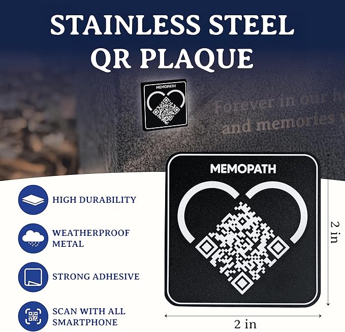 3 pcs QR Memorial Plaque and Memorial Webpage - Cemetery Plaques for Grave, Cemetery Qr Code, Memorial Qr Code for Headstone, Memorial Plaques, Memorial Gifts for Loss of Loved One