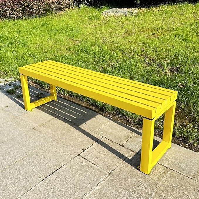 Weatherproof Metal Dining Bench, Outdoor Bench Backless Patio Bench 2-Person Farmhouse Bench Garden Bench for Kitchen, Living Room, Entryway(Yellow,59in)