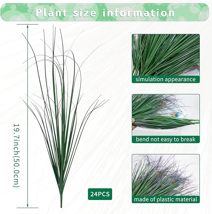 24Pcs Artificial Grass Plants, Faux Shrubs Wheat Grass, Artificial Tall Grass Fake Plants for Outdoor Decor,Artificial Greenery Stems Weed for Room Indoor Home Decor(Green Purple Tail)