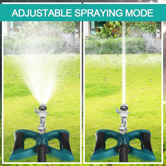 1 Packs Lawn Impact Sprinkler Heavy Duty Rotating Adjustable Pulsating Water Sprinkler Head with Metal Base, Adjustable Spraying Area and Distance for Large Area Garden Lawn Yard Irrigation