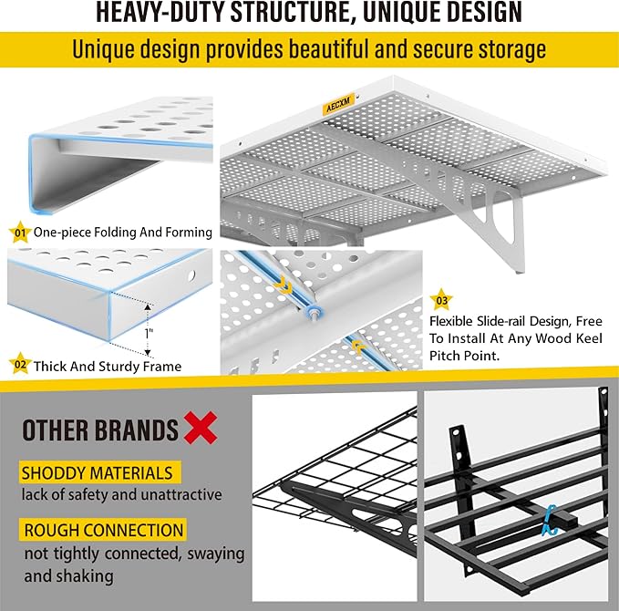 2-Pack 2x3ft Adjustable Garage Wall Shelving 560lbs Load Capacity Heavy Duty Wall Mounted Storage Shelf Metal Floating Shelves for Garage(White)