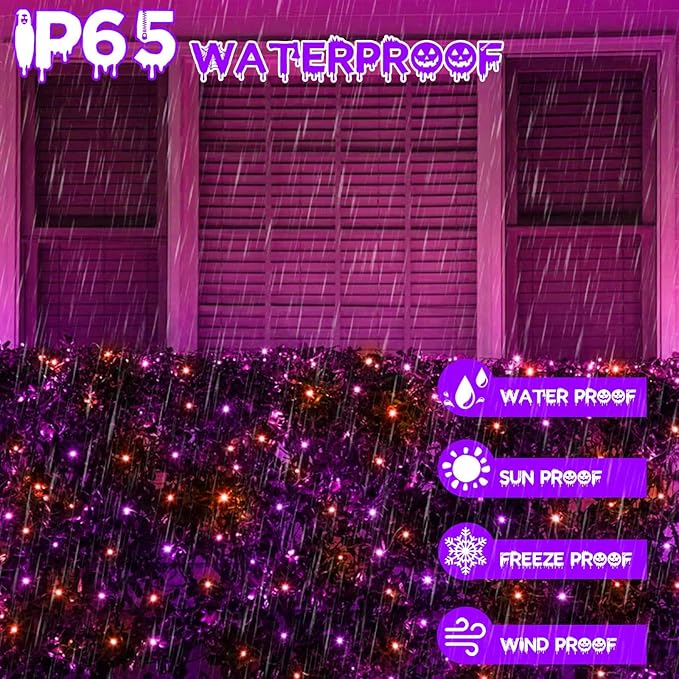 2 Pack 200 LED Solar Halloween Lights Outdoor Waterproof, Solar String Lights for Outside, Solar Tree Light with 8 Lighting Modes for Xmas Party Garden Yard Halloween Decorations (Orange and Purple)