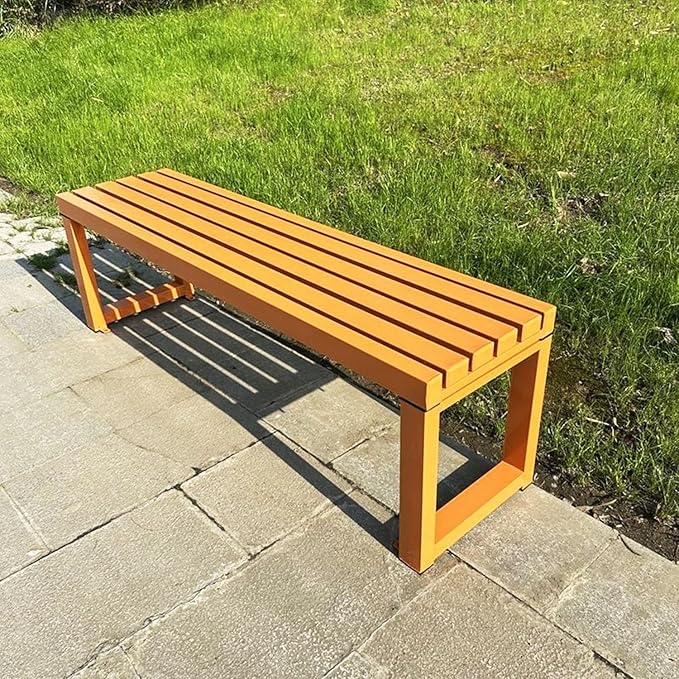 Weatherproof Metal Dining Bench, Outdoor Bench Backless Patio Bench 2-Person Farmhouse Bench Garden Bench for Kitchen, Living Room, Entryway(Orange,5.9ft)