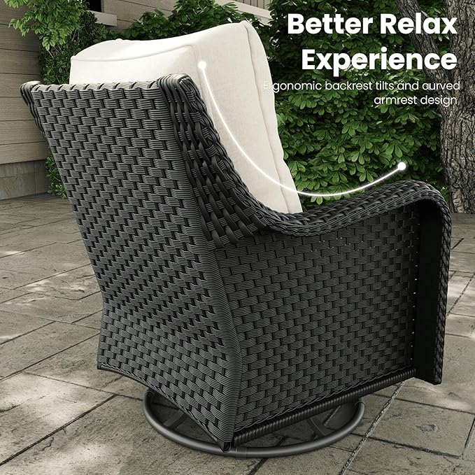 3 Pieces Outdoor Patio Furniture Sets with Single Chairs with 6-inch Thick Cushion and Side Table for Deck Lawn