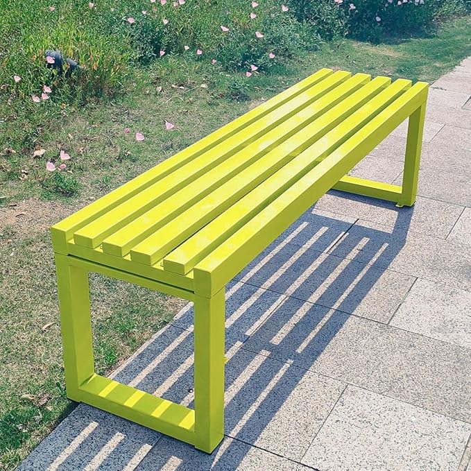 Weatherproof Metal Dining Bench, Outdoor Bench Backless Patio Bench 2-Person Farmhouse Bench Garden Bench for Kitchen, Living Room, Entryway(Yellow,59in)