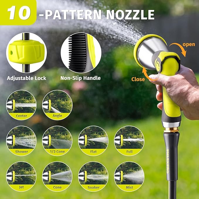 Retractable Garden Hose Reel 5/8 in x 75 ft Heavy Duty Automatic Water Hose Reel Wall Mounted with 10 Pattern Nozzle,Any Length Lock, Slow Return System, 180°Swivel Bracket