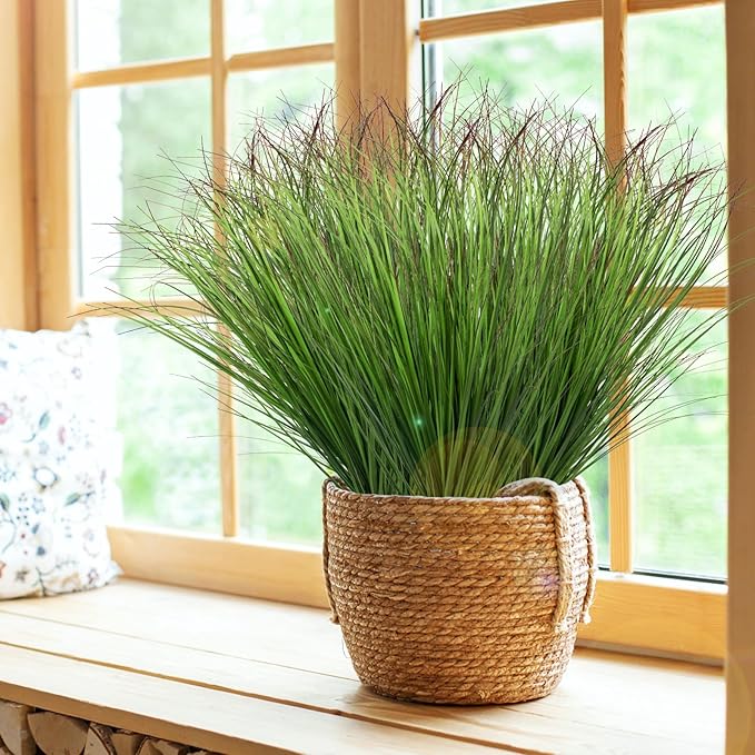 24Pcs Artificial Grass Plants, Faux Shrubs Wheat Grass, Artificial Tall Grass Fake Plants for Outdoor Decor,Artificial Greenery Stems Weed for Room Indoor Home Decor(Green Red Tail)