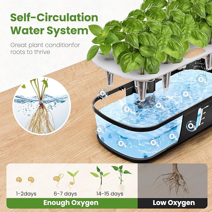 Indoor Garden Hydroponics Growing System 12 Pods, Indoor Herb Garden with LED Grow Light, Adjustable Height Up to 10.8inch, Hydroponics for Family