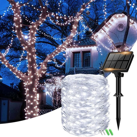 1 Pack Solar Fairy Lights for Outside Waterproof, 49FT/15M 150LED Solar String Lights Outdoor 8 Modes Solar Twinkle Lights for Garden Yard Christmas Tree Wedding Party Decor, Cool White