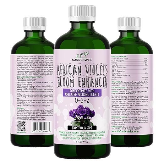 0-3-2 African Violet Fertilizer for Indoor Plants: Concentrated Plant Food – Plant Fertilizer, Bloom Booster for All Violets, Indoor Flowering Plants, Vigorous Growth and Blooming (8 OZ)