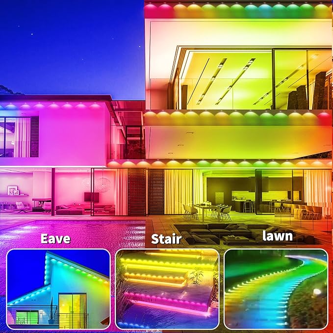 300ft Permanent Outdoor Lights,RGB Eave Lights,Music Sync IP67 Waterproof Outdoor Eave Light Lighting, can be Used for Garden,House,Party,Holiday Decoration(2 Rolls of 150ft)