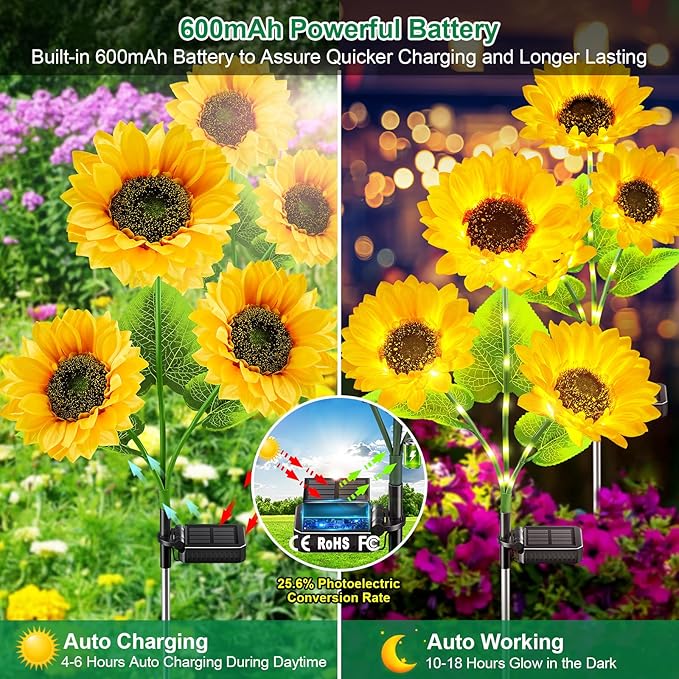 Outdoor Solar Garden Lights, 2024 Upgraded Waterproof Outdoor Solar Lights with 9 Bigger & Brighter Sunflowers, Garden Lights Solar Powered Outdoor Lights for Outside Patio Yard Decorations