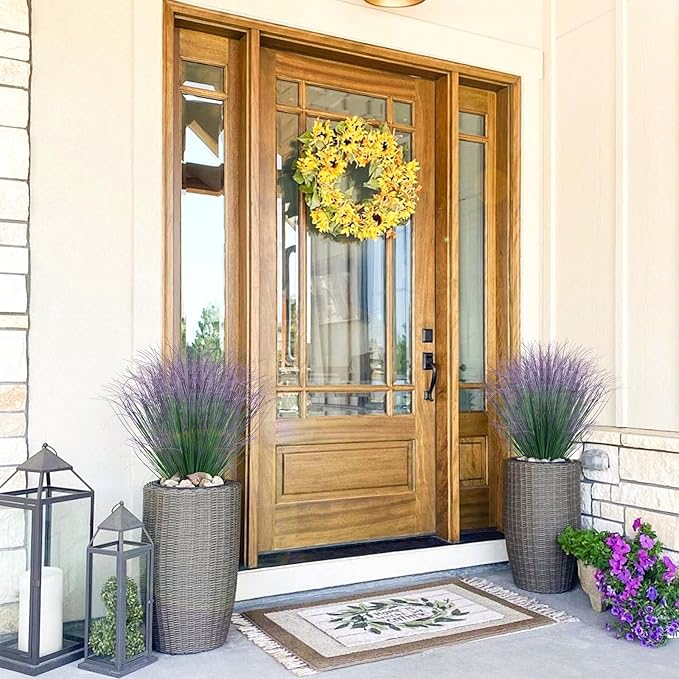 24Pcs Artificial Grass Plants, Faux Shrubs Wheat Grass, Artificial Tall Grass Fake Plants for Outdoor Decor,Artificial Greenery Stems Weed for Room Indoor Home Decor(Green Purple Tail)