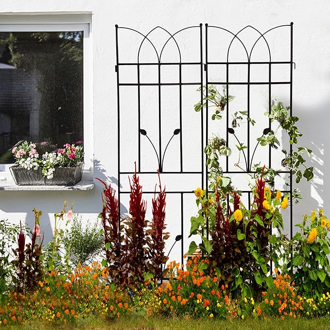 2 Pack Metal Garden Trellis 71" Black Fence Rustproof Garden Trellis for Climbing Plants Support Roses Flower Outdoor Lawn, Black