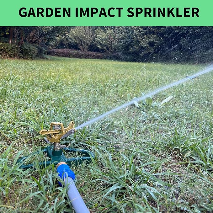 Impact Sprinklers for Yard with Metal Base, Heavy Duty Zinc Alloy Water Sprinkler for Lawn, Automatic 360° Roating for Large Lawn and Garden, Coverage up to 5,800 Sq.Ft, Silver