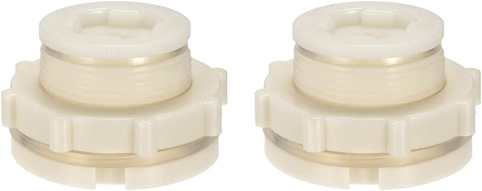 1.25" Female ABS Bulkhead Fitting, Plastic Water Tank Connector Adapter Fitting with Plugs for Outdoor rain Barrel Garden Hose Adapter Spigot kit Water Tank Gallon Drain Bucket(Set of 2)