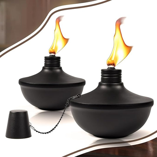 2-Pack Upgraded Tabletop Torches, 24 oz Citronella Torch Lights, Refillable Torch with Wicks, Covers, and Funnel Included - Ideal for Garden, Patio, Deck, Yard, Party, Landscape