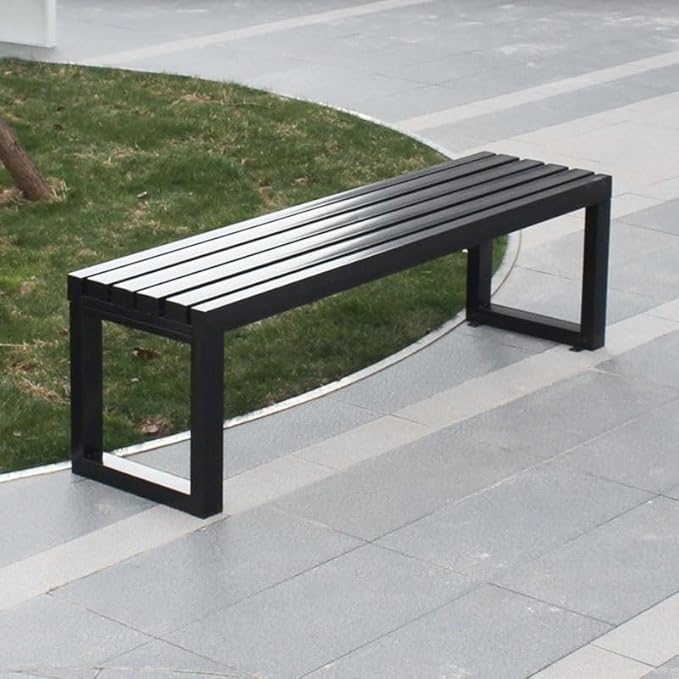 Weatherproof Metal Dining Bench, Outdoor Bench Backless Patio Bench 2-Person Farmhouse Bench Garden Bench for Kitchen, Living Room, Entryway(Black,40in)
