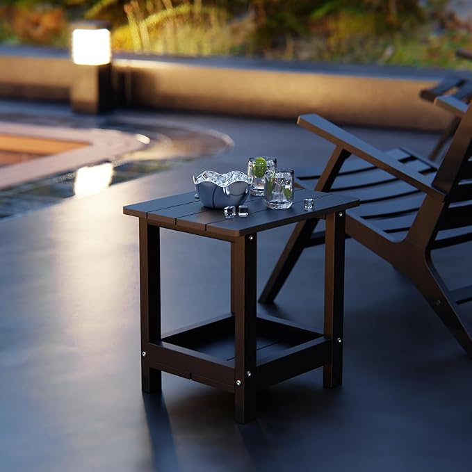 Outdoor Side Table for Garden, Lawn, Living Room Adirondack Tables for Outside 2-Tier HDPE Waterproof Small Outside Side Tables for Patio End Table for Adirondack Chair, 4 Pcs, Black