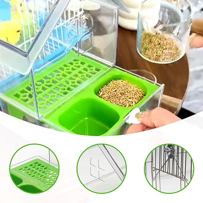 2026 New Pull-Out External Parrot Feeder, Bird Bath for Cage, 7*6*5.5in Bird Feeder House, Transparent Parakeet Cage Accessories, Easy To Fill, Clean, Long-Lasting, for Finch and Hummingbird (White)