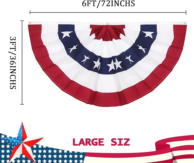 3 x 6 Ft American Pleated Fan Flag, USA Patriotic Half Fan Bunting Flag, 4th of July Decorations Flags