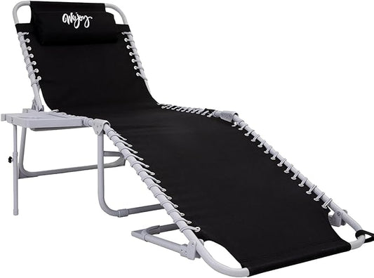 #WEJOY Folding Recliner Lounge Chair with Side Table for Outdoor 5 Positions Adjustable Reclining Patio Camping Chair with Removable Padded Pillow,Side Pocket for Beach Pool Patio Sunbathing Lawn