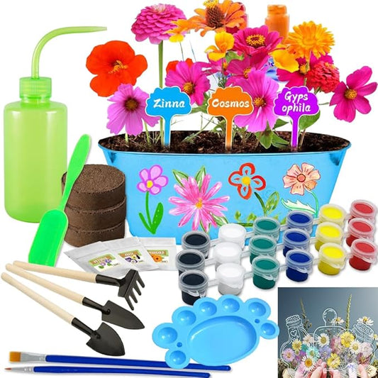 IELEK Paint & Plant Growing Flower Garden Kit for Kids - Arts and Crafts Gardening Set Easter Gifts Kit for Girls & Boys Ages 5, 6, 7, 8, 9, 10, 11 & 12 Year Old