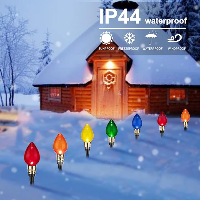 2 Pack C9 Christmas Pathway Lights - Outdoor Total 34.8 Ft, 20 Waterproof Connectable Walkway Lights for Yard, Ground, Sidewalk, Driveway Christmas Decorations